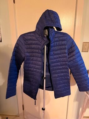 Lands' End Navy Blue Packable Jacket with Hood - XL